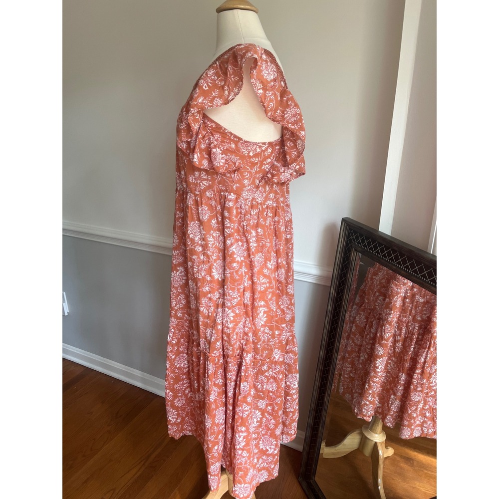 Free People Bonita Tiered Midi Dress Size Small Terracotta Floral 100% Cotton - Picture 5 of 13